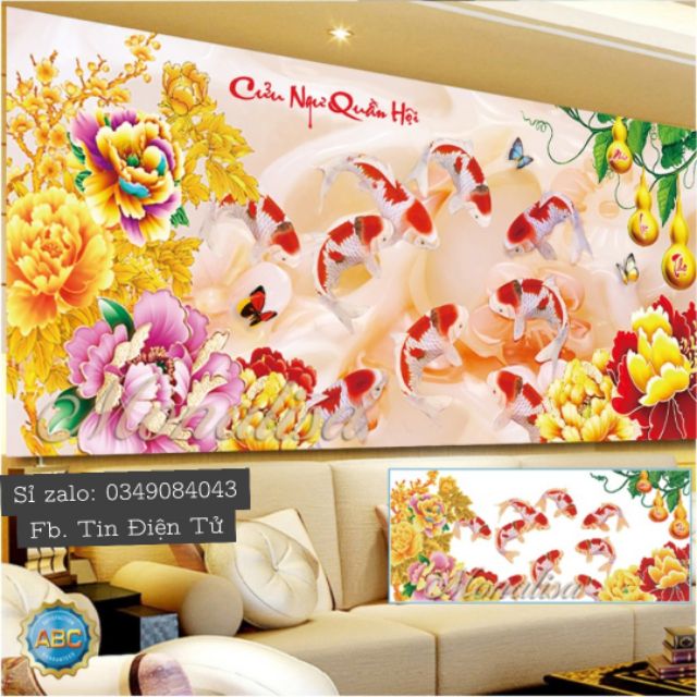 Tranh đính đá cửu ngư quần hội y8225 (2m x 90)