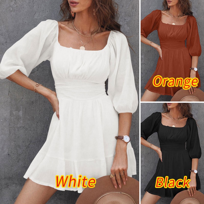 Đầm mini ZANZEA cổ vuông tay phồng 3/4 phong cách cổ điển thời trang dành cho bạn nữ