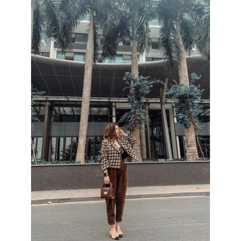 Quần baggy nhung kèm đai xích hàng QCL1