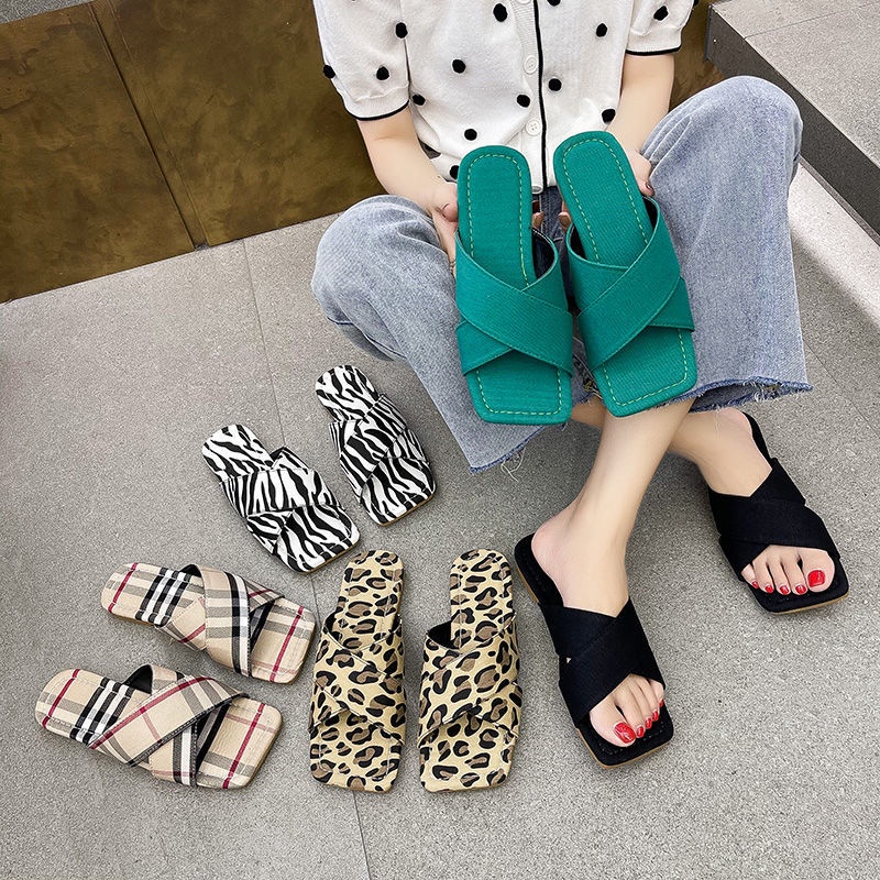 Jiashucheng Dép Sandal Mùa Hè 2023 In Họa Tiết Ngựa Vằn / Da Báo Phong Cách Retro Mới Hỗ Trợ Một Chân Cho Nữ
