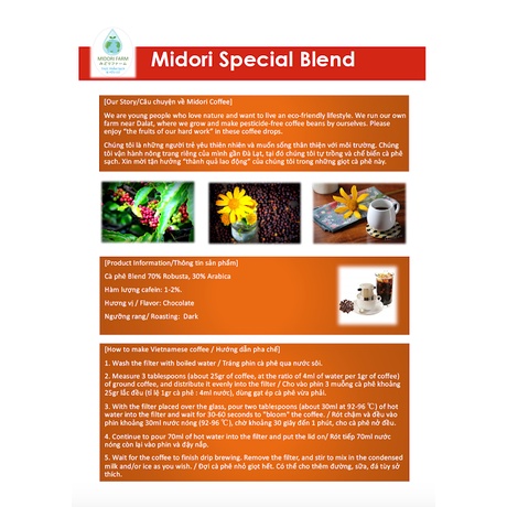 Cà phê sạch Blend 30% Arabica vườn nhà Midori Farm 500g, túi nhôm sang trọng | BigBuy360 - bigbuy360.vn