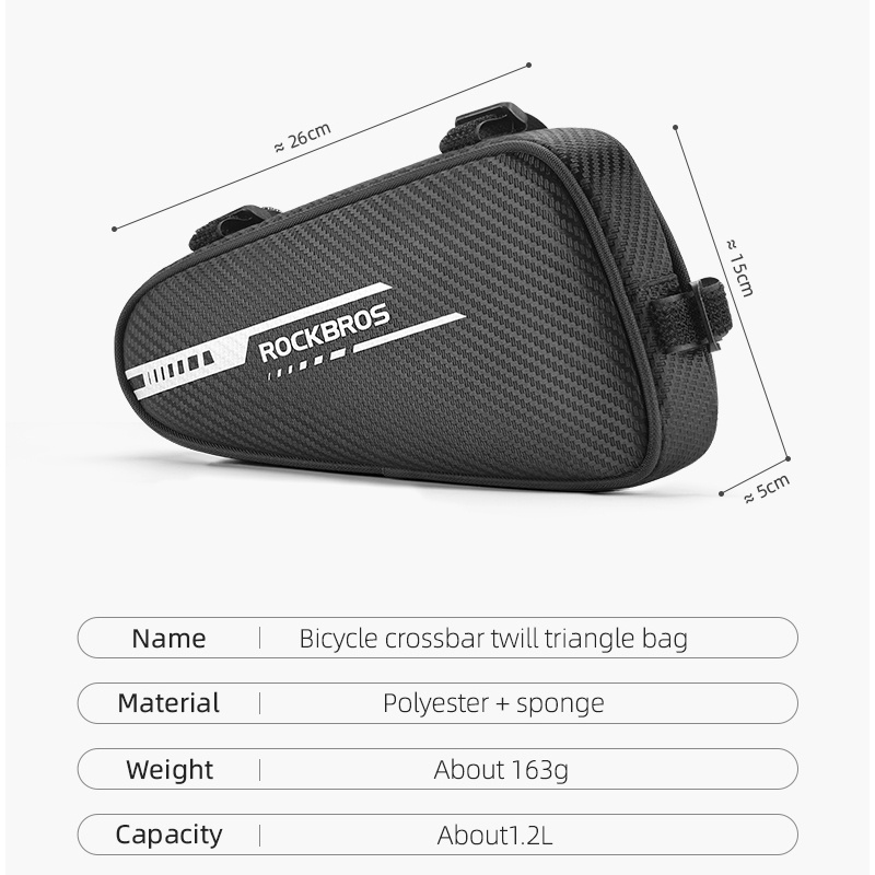 Rockbros Túi Tam Giác Phản Quang 1.2L Gắn Yên Xe Đạp Leo Núi Tiện Dụng