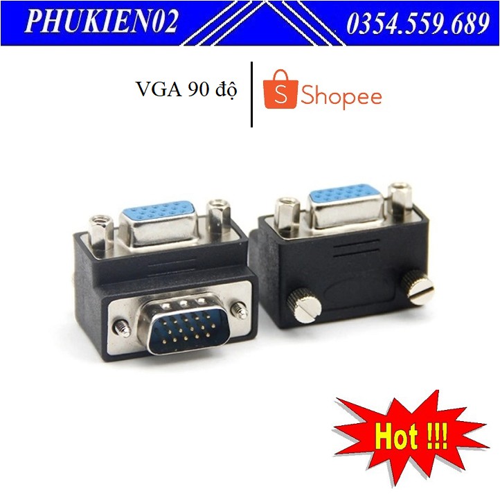 Đầu Nối Vga 1 Đầu Đực 1 Đầu Cái Vuông Góc 90 Độ cho máy tính bàn, Laptop, máy chiếu - Hàng chính hãng