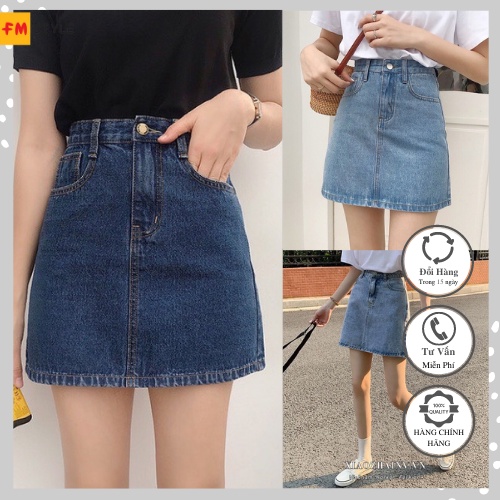Chân váy jean ngắn 2 túi trước I Chân váy jeans mini basic thương hiệu FM STYLE 211231686