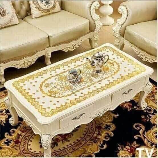 Khăn trải bàn dưới kính hoa văn nhựa ren dập nổi màu vàng sang trọng, khăn bàn đẹp để bàn, ghế đôn, trang trí nhà cửa