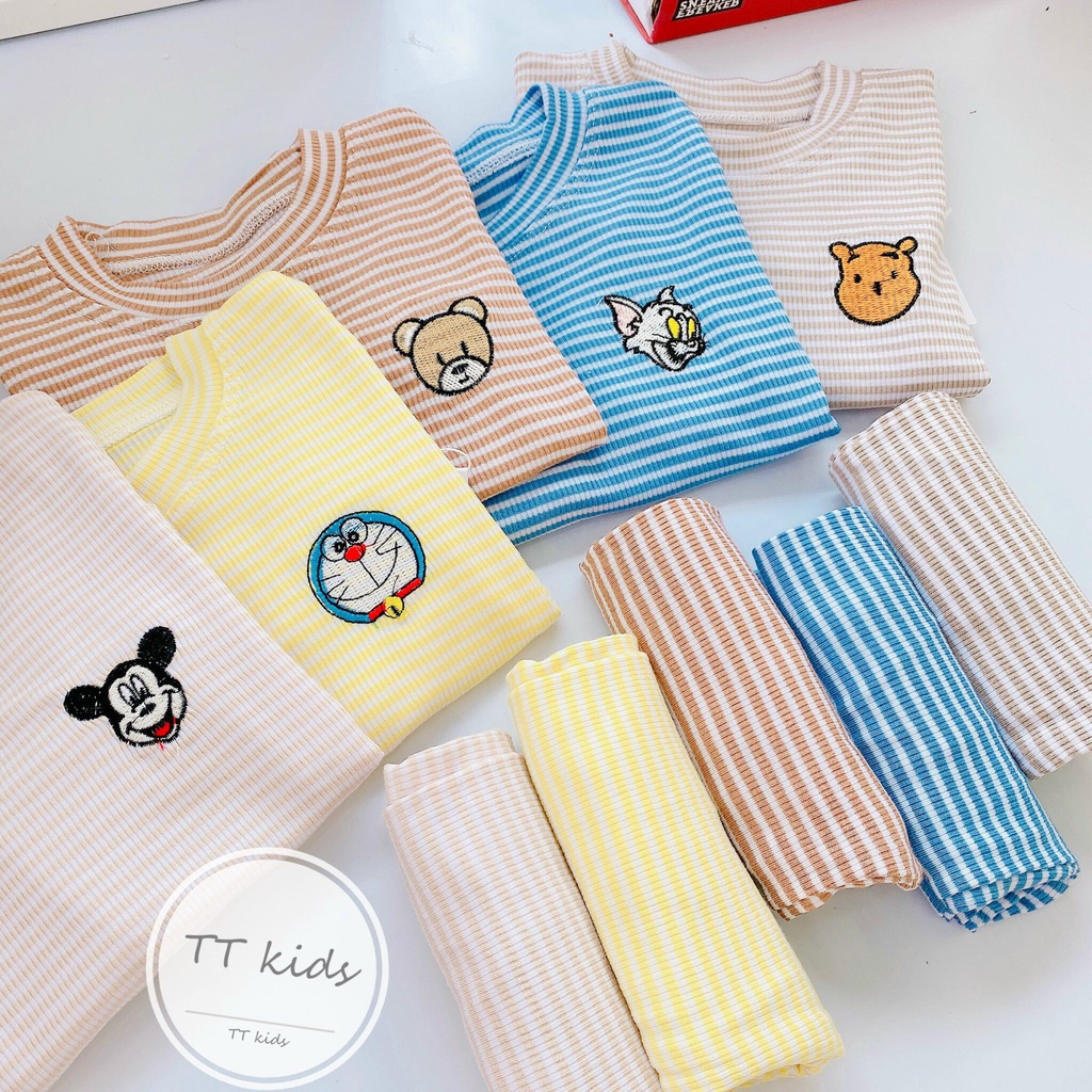 Bộ thun tăm lạnh thu đông thêu hình thú cực xinh cho bé trai, bé gái thấm mồ hôi, thoáng khí, dễ chịu Caibaby_store