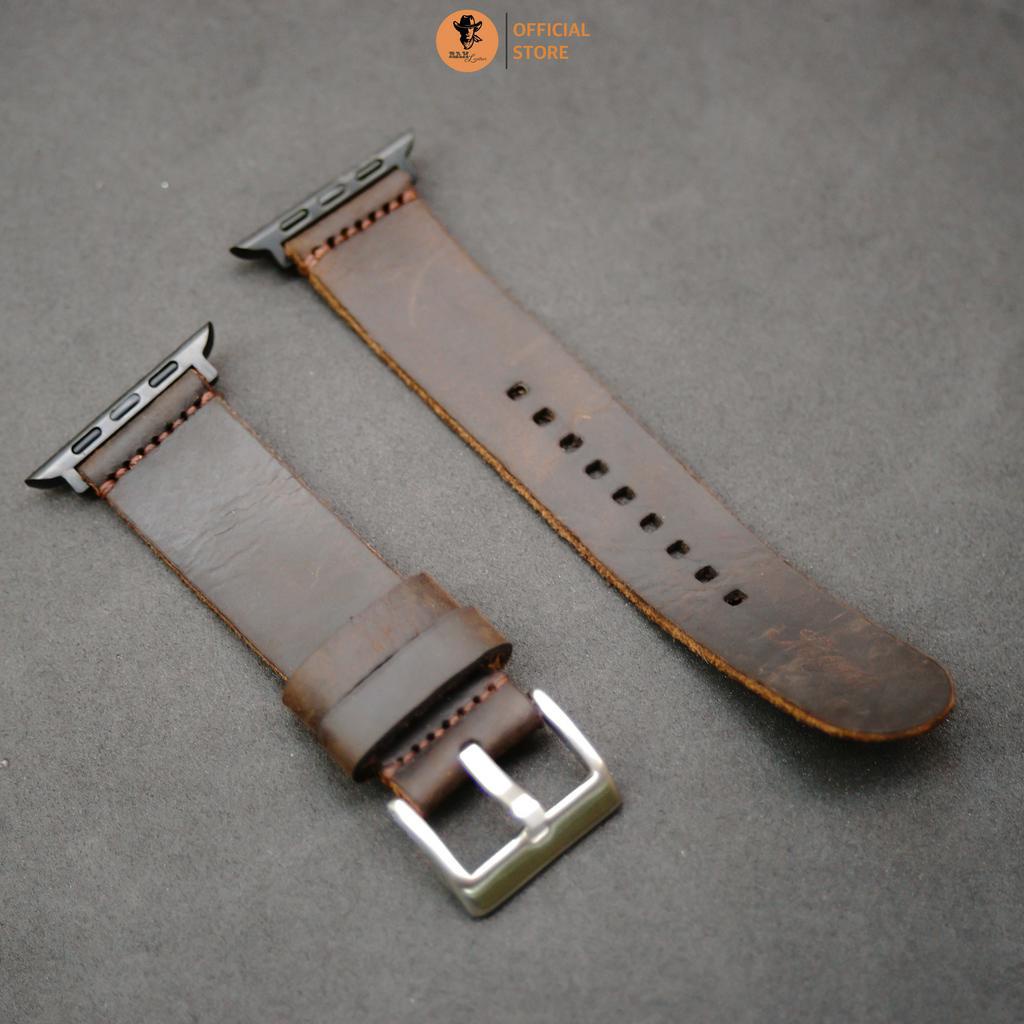 Dây đồng hồ Apple Watch , Iwatch , Iphone Watch Da Bò Nâu Đất RAM Leather Simple 1  Bền Đẹp