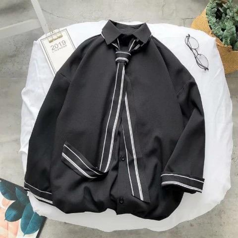 Áo sơ mi dài tay phong cách nhật hàn kèm cà vạt/ áo thun dành cho nam