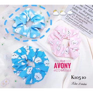 Cột tóc vải scrunchies hoạ tiết mây
