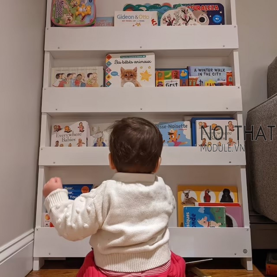 Kệ sách cho trường mầm non montessori, kệ sách cho bé 4 tầng