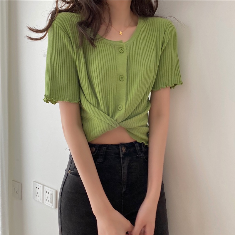 Áo Cardigan Dệt Kim Tay Ngắn Phong Cách Hàn Quốc Thời Trang Mùa Hè Cho Nữ