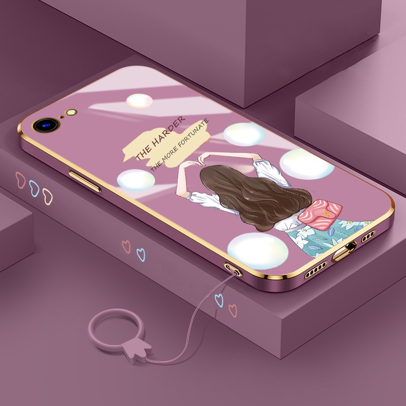 Ốp Điện Thoại Silicon Thẳng Viền Mạ Họa Tiết Hoạt Hình Có Dây Đeo Cho oppo a3s a5 a12e a83 a52 a72 a53