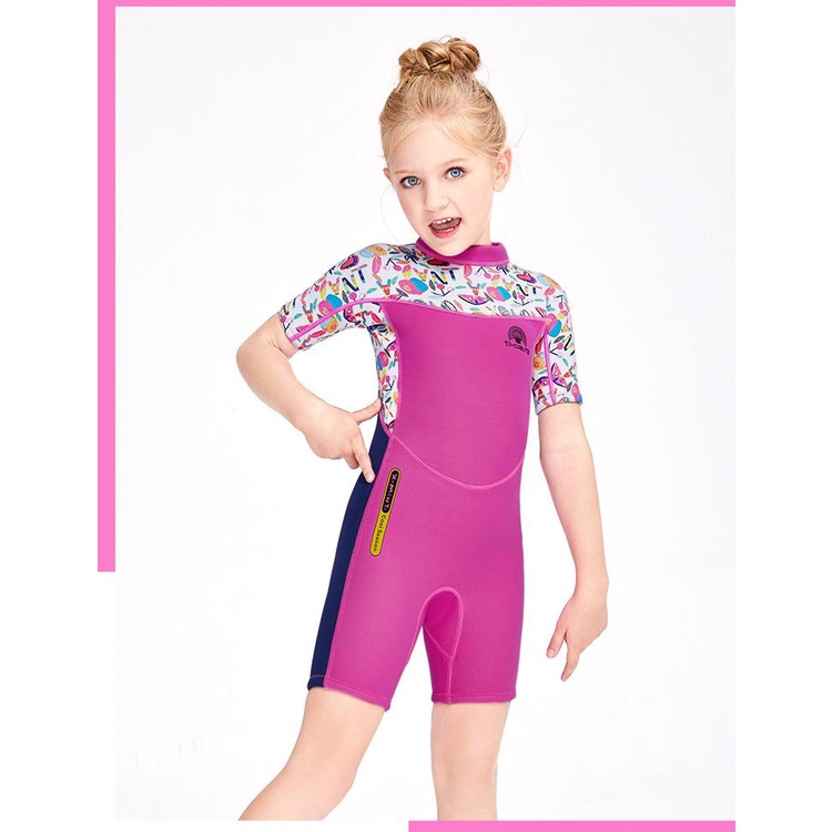 Bộ đồ bơi bé gái giữ nhiệt DIVE &amp; SAIL cao su non dày 2.5mm phối sắc màu tươi tắn M150658K