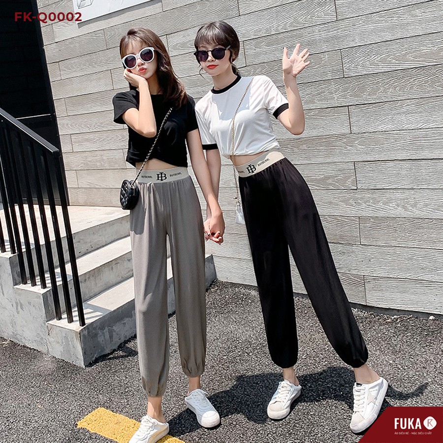Quần ống rộng nữ FUKA - Quần jogger nữ cạp cao có chữ form rộng siêu xinh