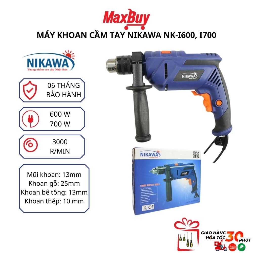 Máy khoan nhật dùng điện cầm tay mini đa năng khoan bê tông khoan gỗ NIKAWA công suất 600w 700w bảo hành chính hãng