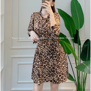 Váy da báo cổ nơ