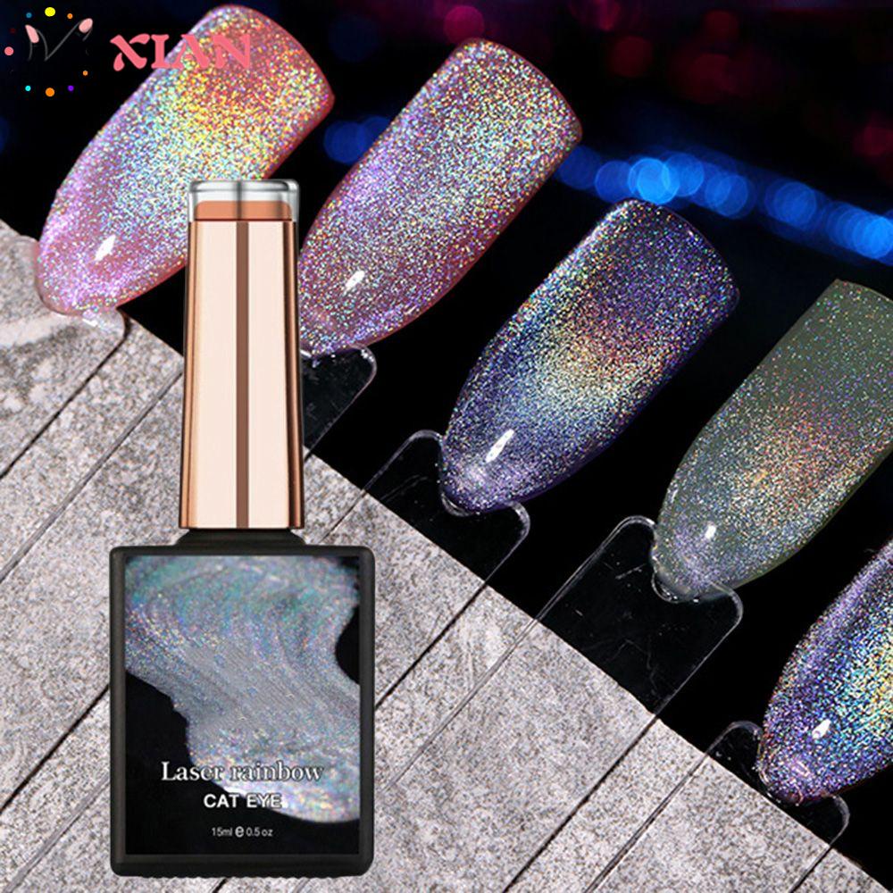 XIANSTORE Nail Art Colorful Reflective Glitter UV Gel Magnetic Gel 15ml Rainbow Cat Eye Nail Gel Winter Nail Polish Sparkling Auroras Soak Off Holographic Glitter