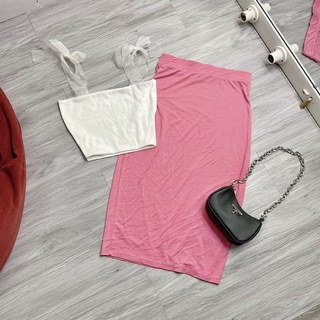 VÁY THUN LỤA DÀI qua gối ôm body lưng thun - B0U