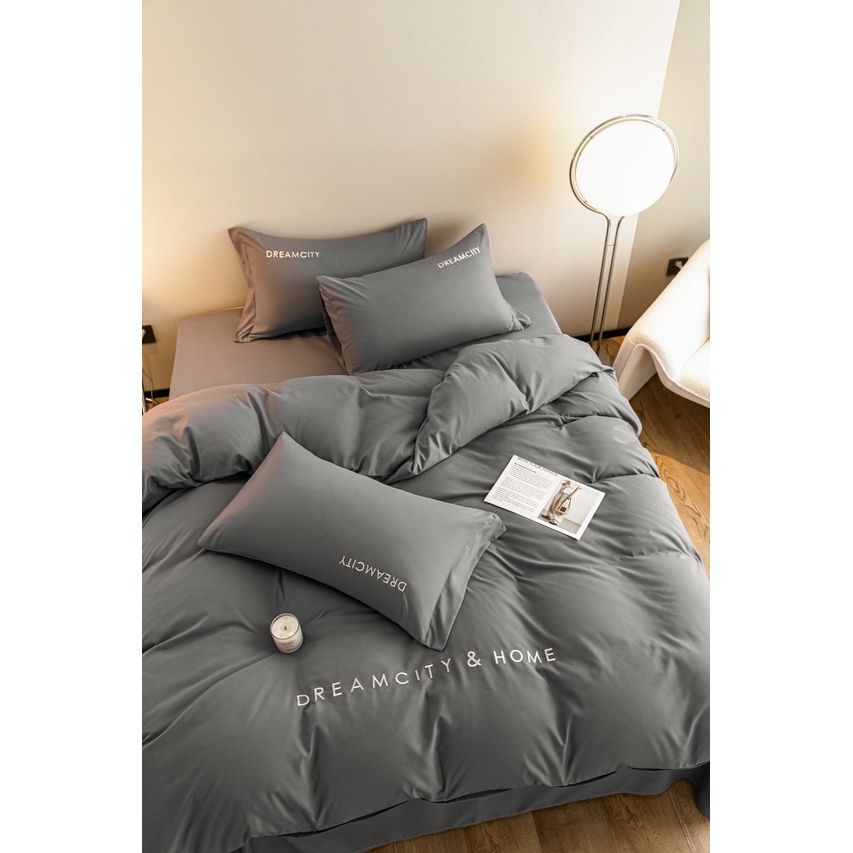 Bộ Chăn Ga Gối Cotton Tici Thêu Dream City, Chăn Ga Gối Thêu Cao Cấp Vải Mềm Mịn