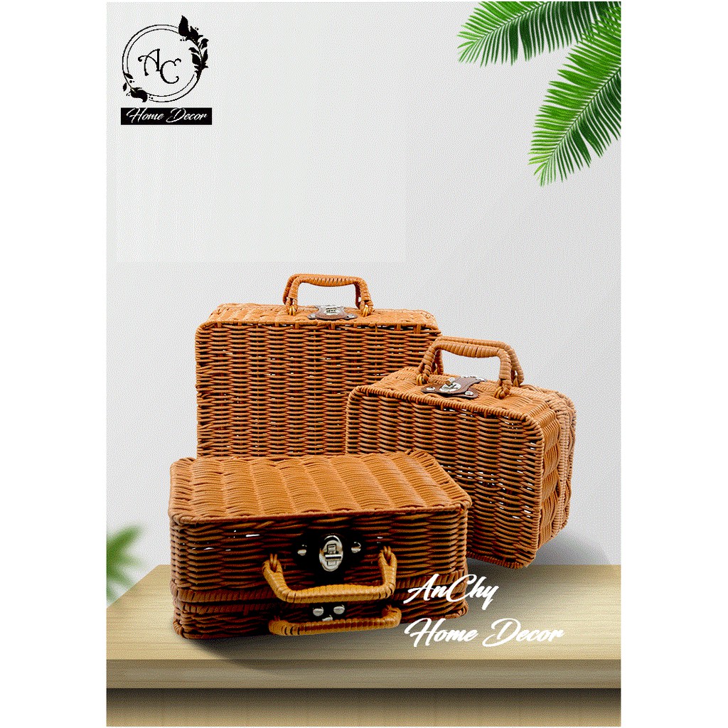 🍂🍂🍂 VALI MÂY PHONG CÁCH VINTAGE, GIỎ MÂY ĐỰNG ĐỒ TRANG ĐIỂM, DECOR CHỤP ẢNH VINTAGE 🍂🍂🍂