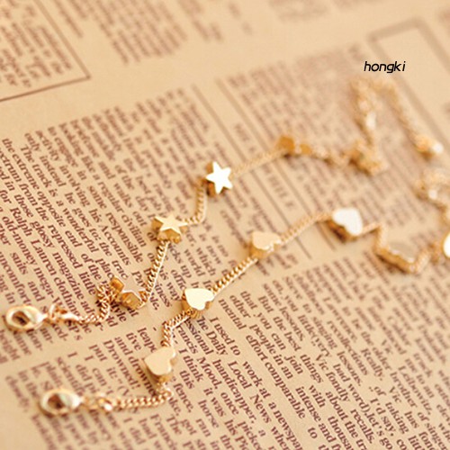 Vòng đeo tay kiêm lắc chân họa tiết ngôi sao và trái tim phong cách hợp thời trang cho nữ