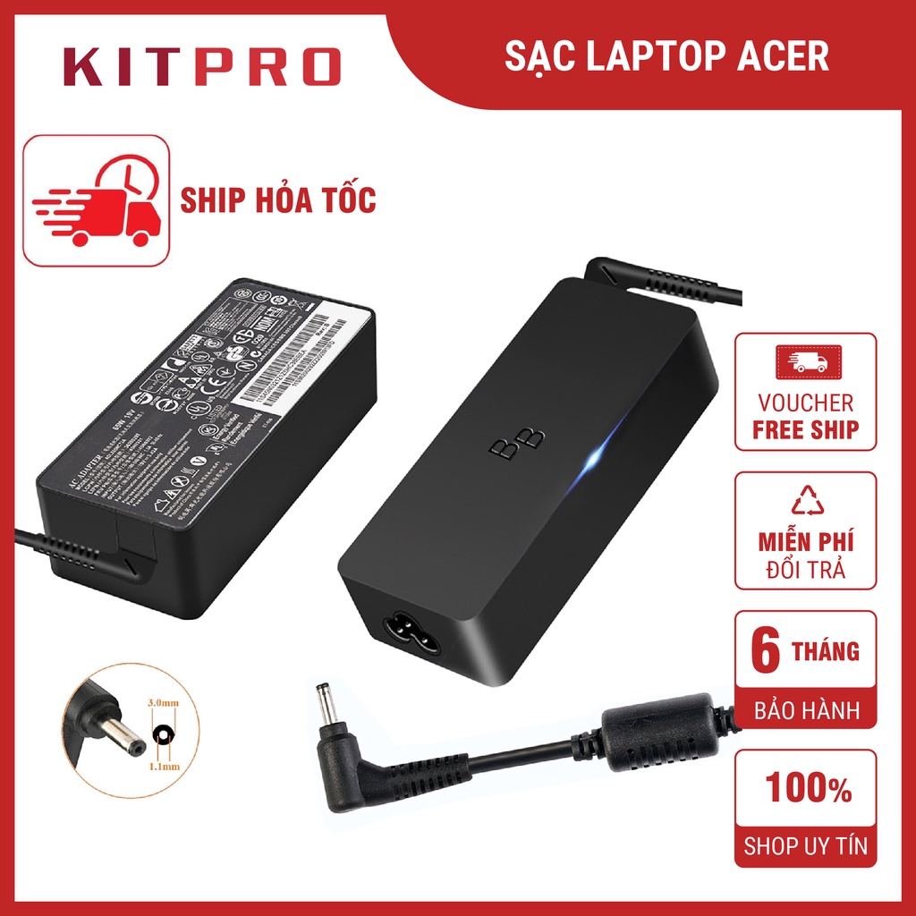 Cục sạc laptop Acer đầu nhỏ 19V 2.37A 3.42A chân nhỏ 3.0 x 1.1mm dây sạc laptop Acer Swift Aspire ship hỏa tốc KITPRO