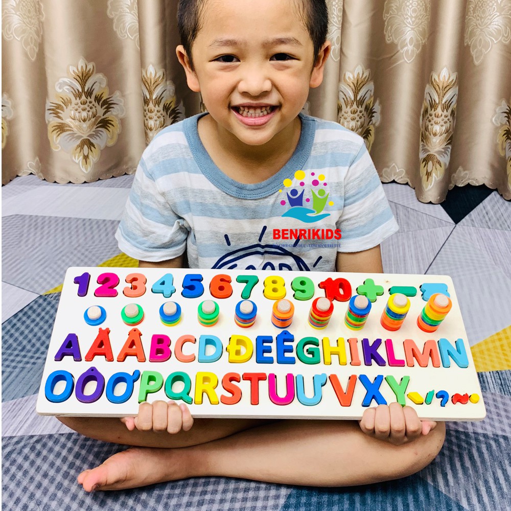 Giáo Cụ Montessori Cột Tính Học Đếm Kết Hợp Bảng Chữ Cái Tiếng Việt Kèm 5 Thanh Dấu