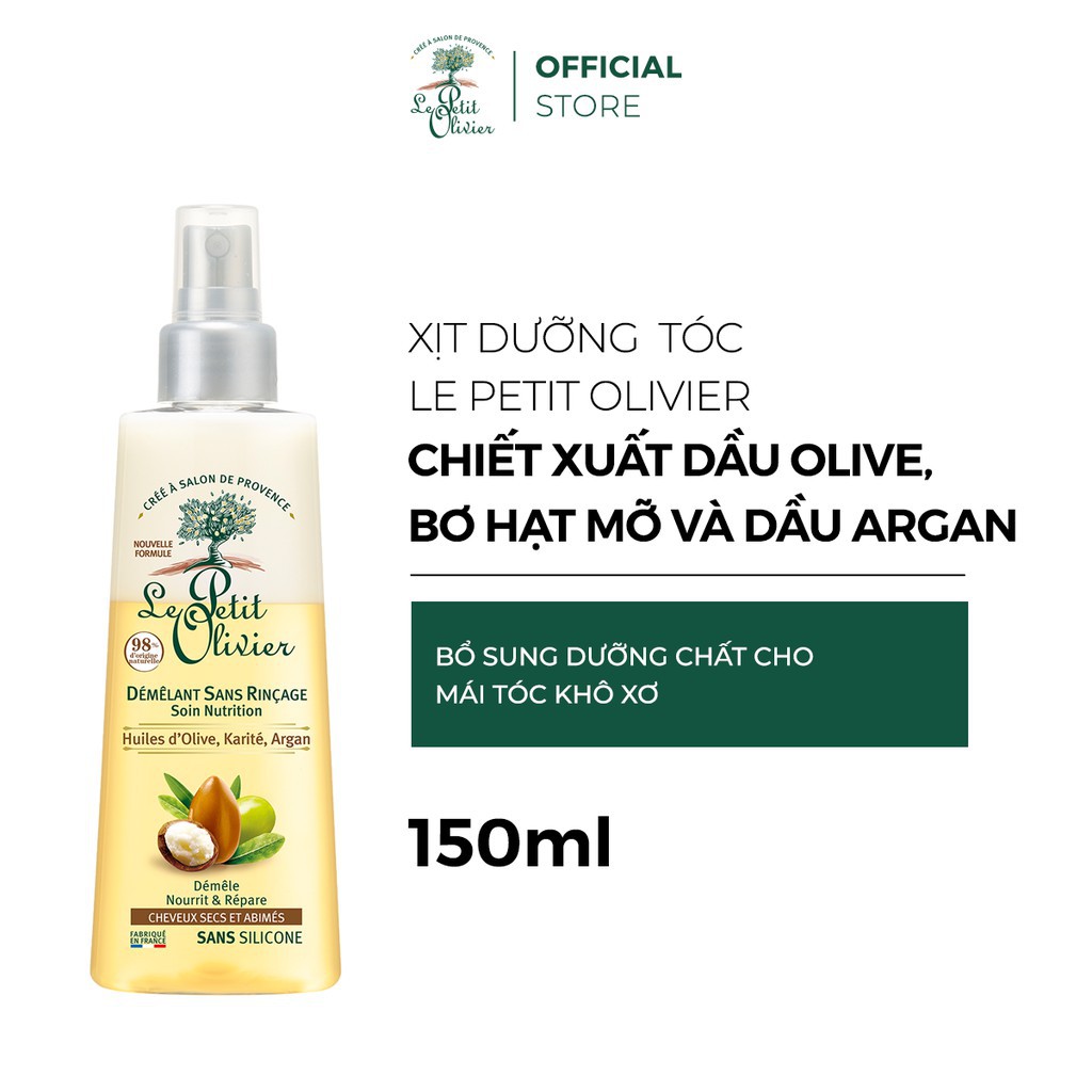 Xịt Dưỡng Tóc Le Petit Olivier Chiết Xuất Dầu Olive, Bơ Hạt Mỡ và Dầu Argan 150ml - Khongcoson