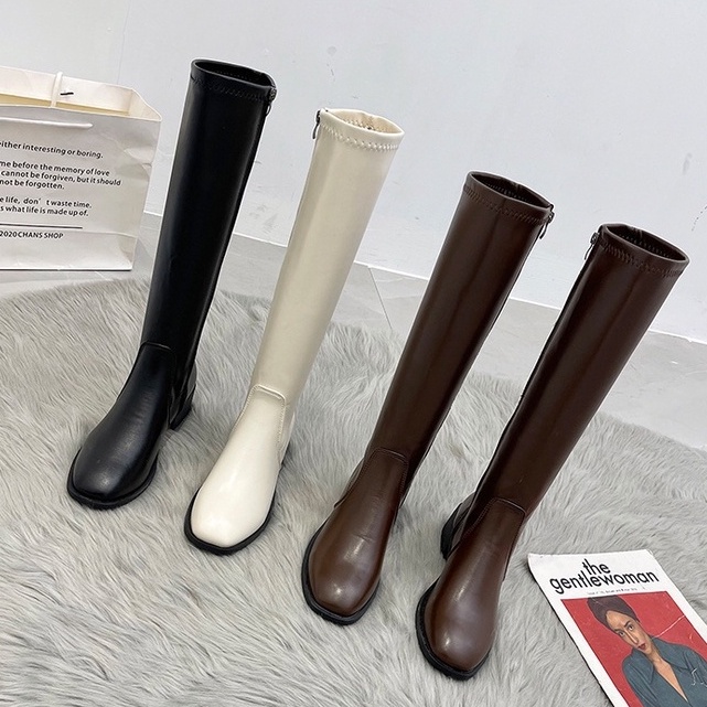 Boot đùi bốt đùi nữ da lì trơn gót vuông cao 4p chất liệu da cao cấp hàng Quảng châ