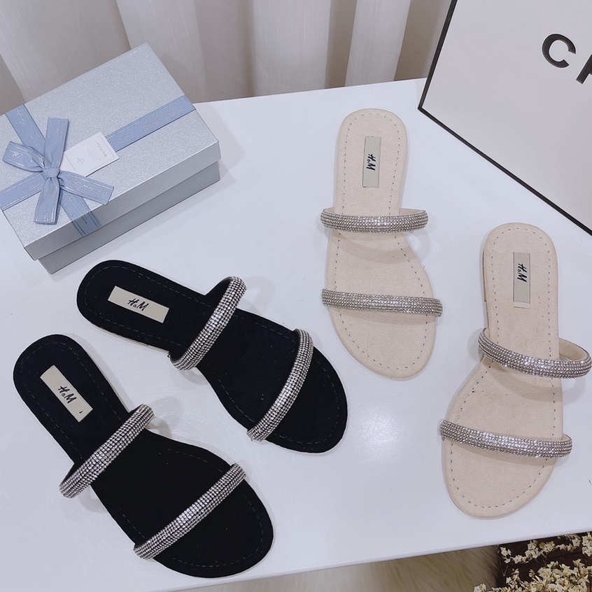 SẴN: Dép đá 2 quai ngang bản đá to mũi tròn