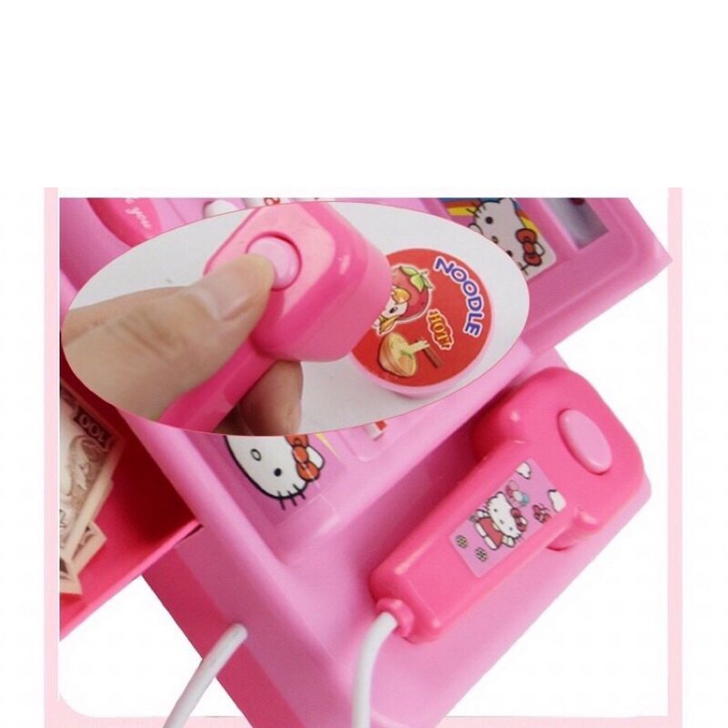 Hộp đồ chơi mô hình Hello Kitty quét thẻ nhạc đèn, mở ngăn tủ,kéo giấy máy tính tiền siêu thị đi chợ