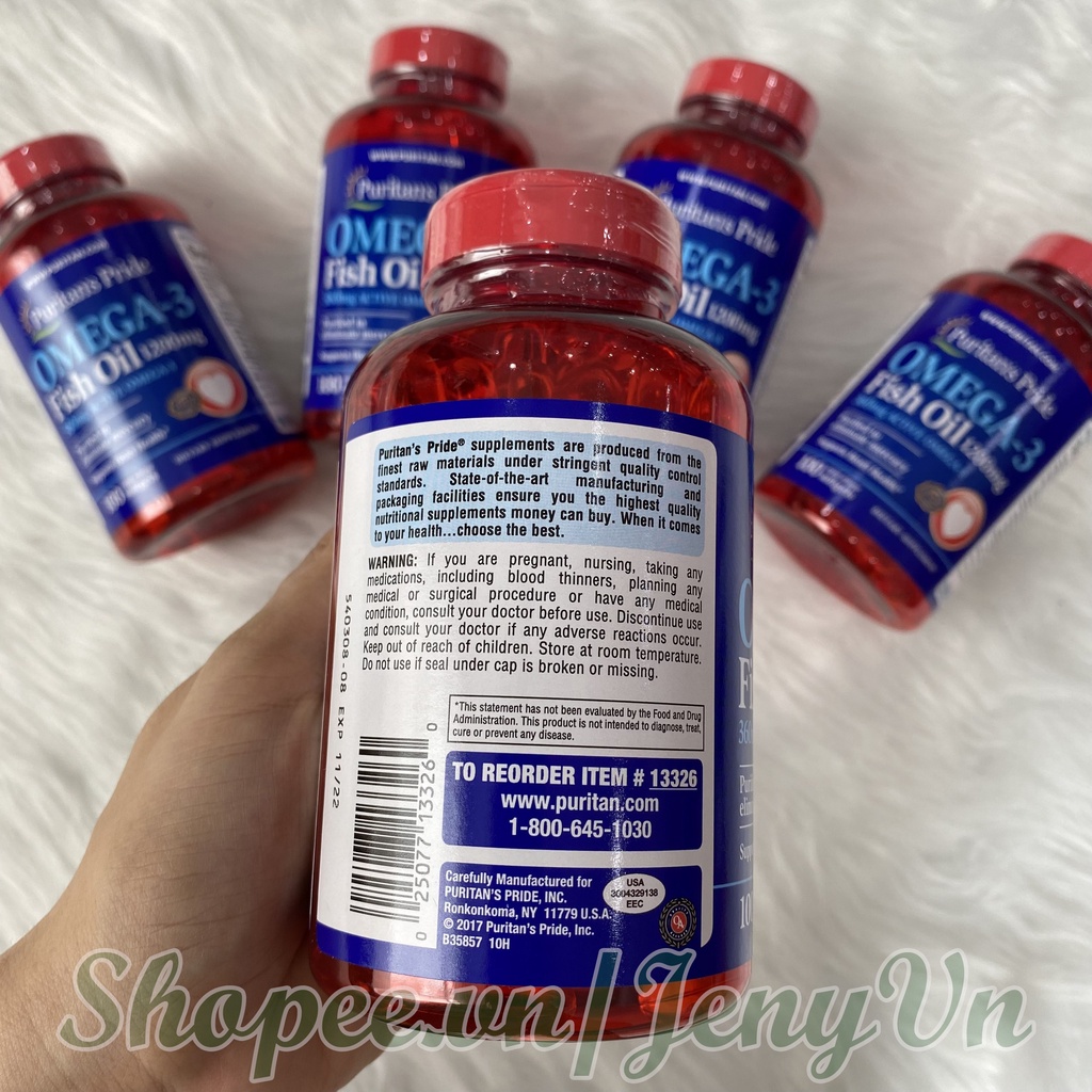 Viên uống dầu cá Omega 3 Fish oil Puritan's Pride 100v