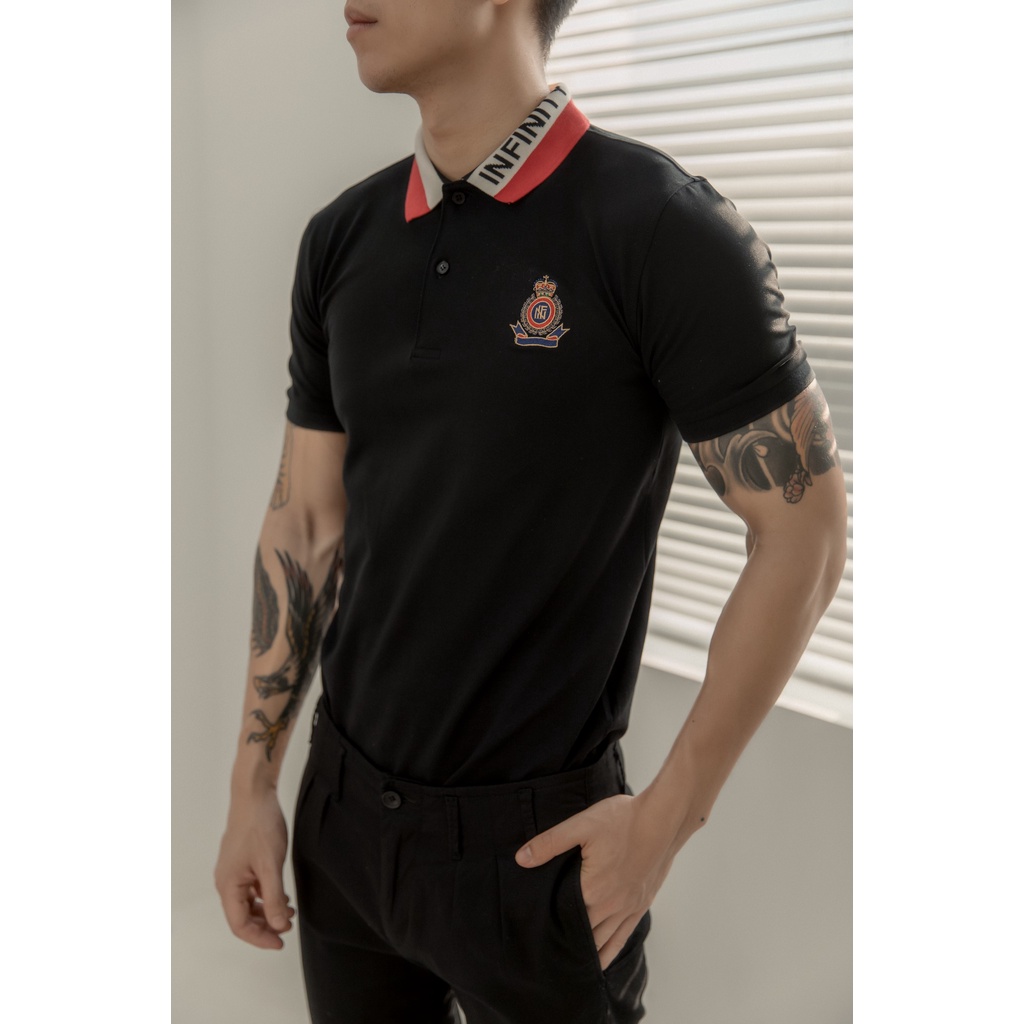 Áo Polo Nam INF Mix Collar Black,Chất Vải Cotton Dày dặn , Form Regular PL002751, SOMEHOW