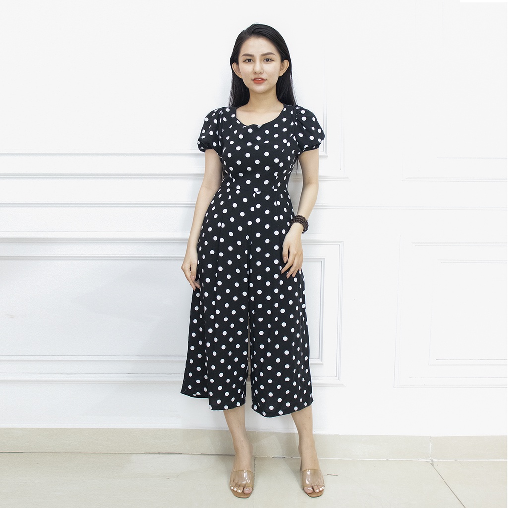 Jumpsuit nữ lanh maxi đi biển mặc nhà tay bo AMYRA -  jump dài ống rộng họa tiết bi beo có túi Ju008