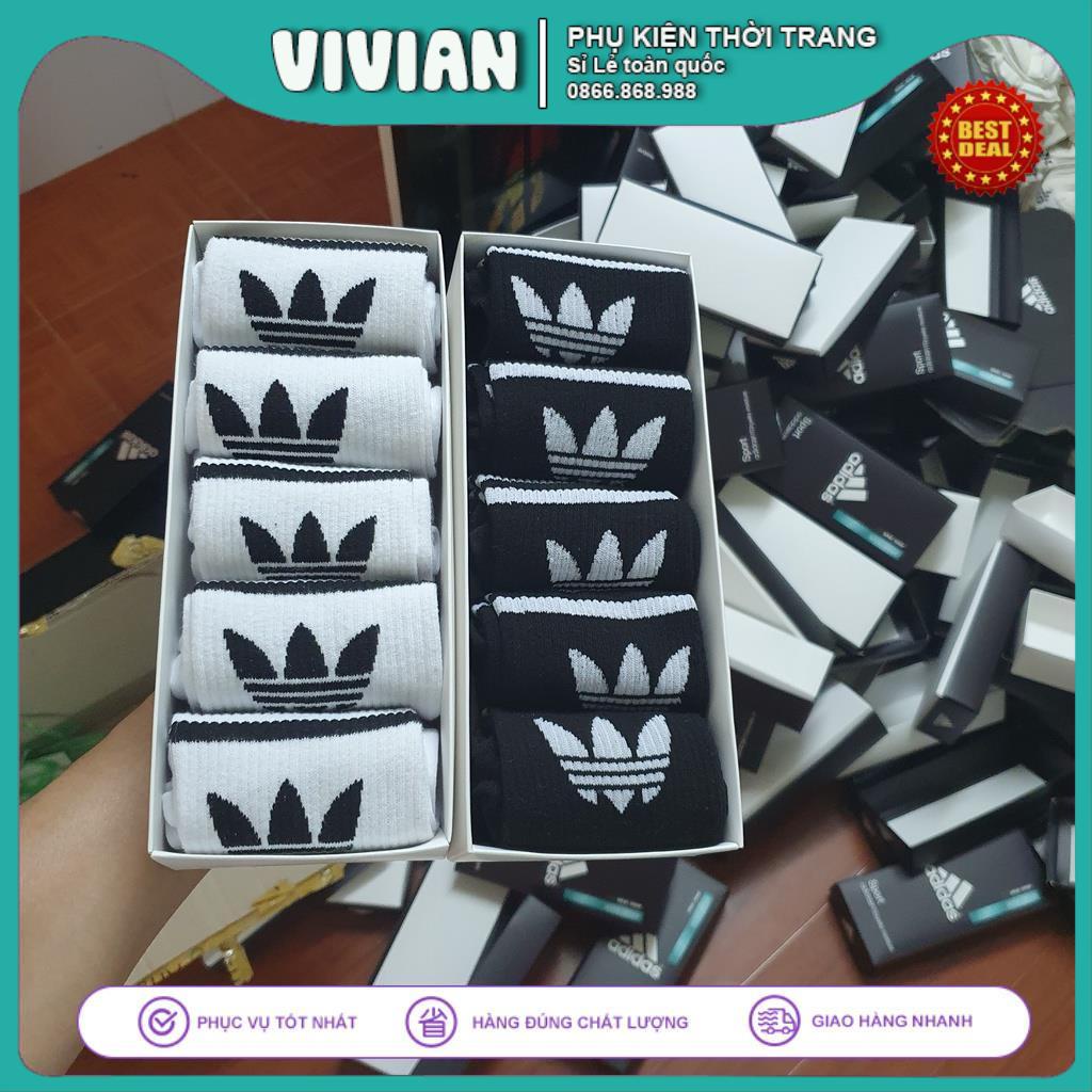 Tất Vớ ADIDAS 3 SỌC Cổ Cao Hộp COMBO 5 đôi, Chất liệu 95% Cotton, kháng khuẩn, thấm hút mồ hôi cực hiệu quả