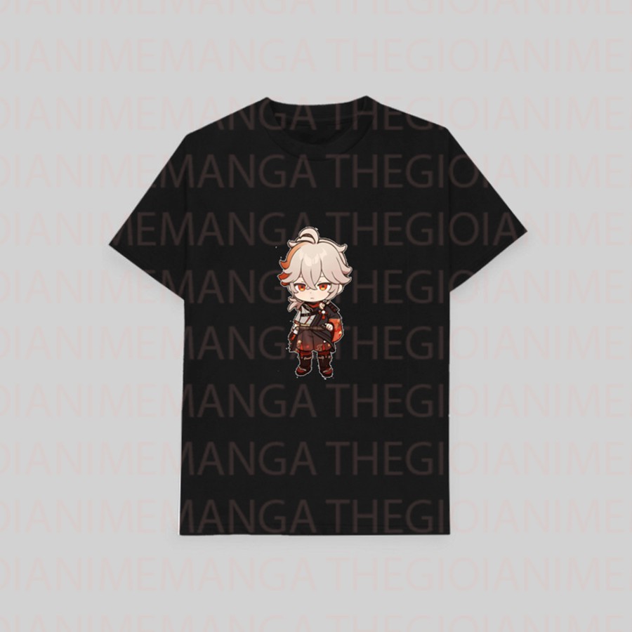 Áo thun phông đen in hình nhân vật KAZUHA game GENSHIN IMPACT chibi anime thời trang nam nữ cá tính