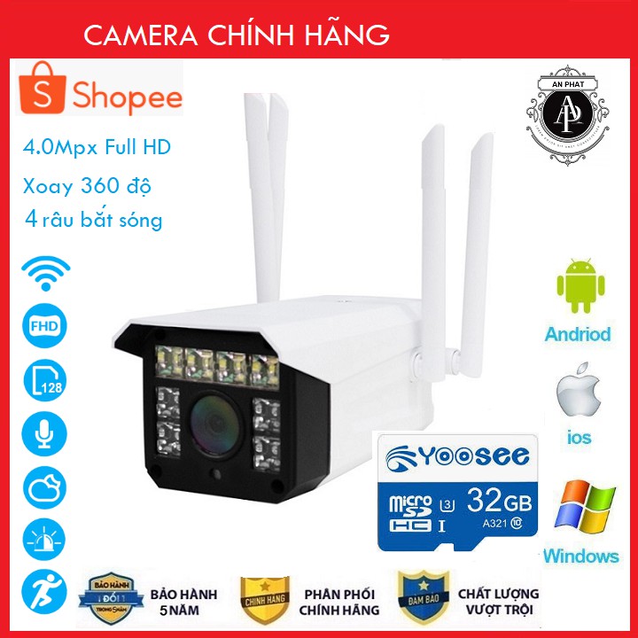 Camera Wifi Ngoài Trời Carecam 4 râu 3.0Mpx Full HD Thẻ 32GB Sandisk chuyên dụng