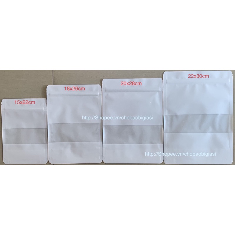 {1kg/size} Túi zipper giấy Kraft MÀU TRẮNG cửa sổ tràn (hàng đẹp - SP y hình)