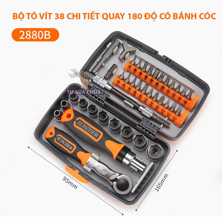 Bộ tô vít 38 chi tiết có tô vít quay 180 độ, tay vặn bánh cóc 35 mũi vít các loại hàng cao cấp