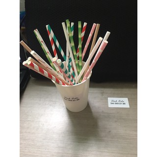 Set 100 ống hút giấy phi 6 sọc xanh