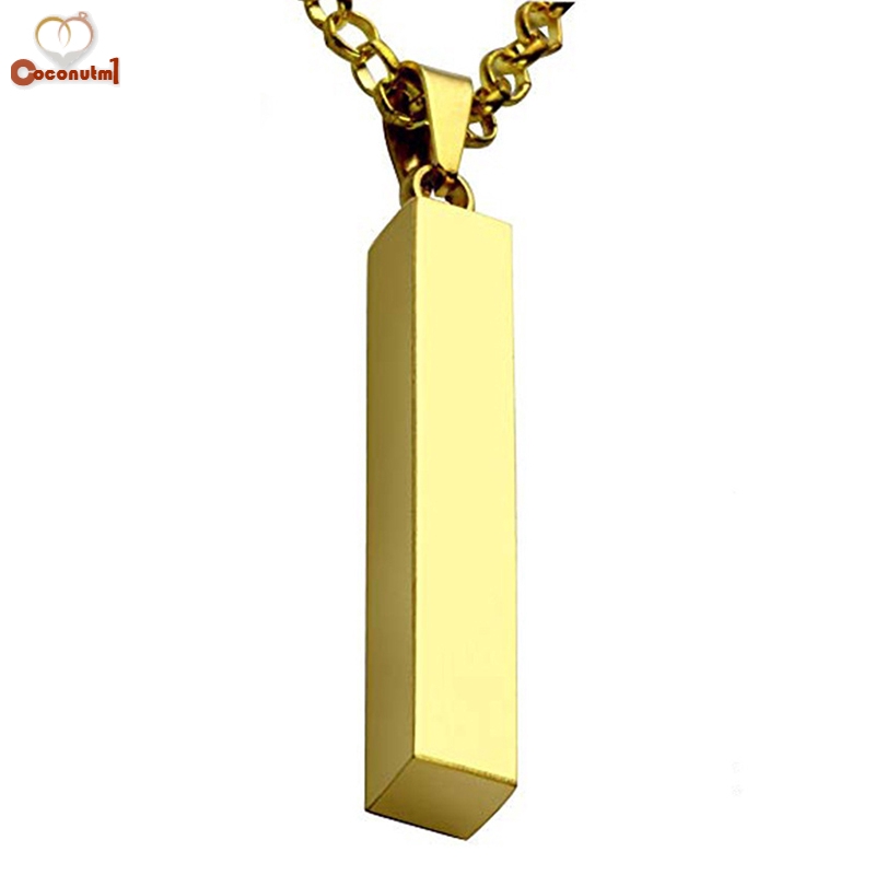 C✞ Women Men Stainless Steel Smooth Cuboid Pendant Necklace Personality