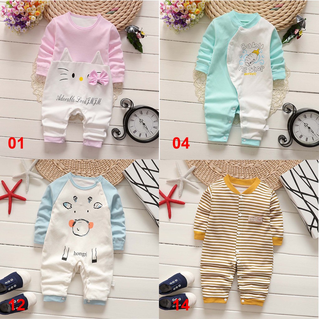 Bộ quần áo Body dài tay cho bé trai, bé gái, bodysuit liền thân 100% cotton, hàng xuất Hàn TTS170