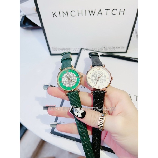 (FREESHIP) Đồng hồ Armani nữ dây da cao cấp mặt ẩn đá xuất sắc