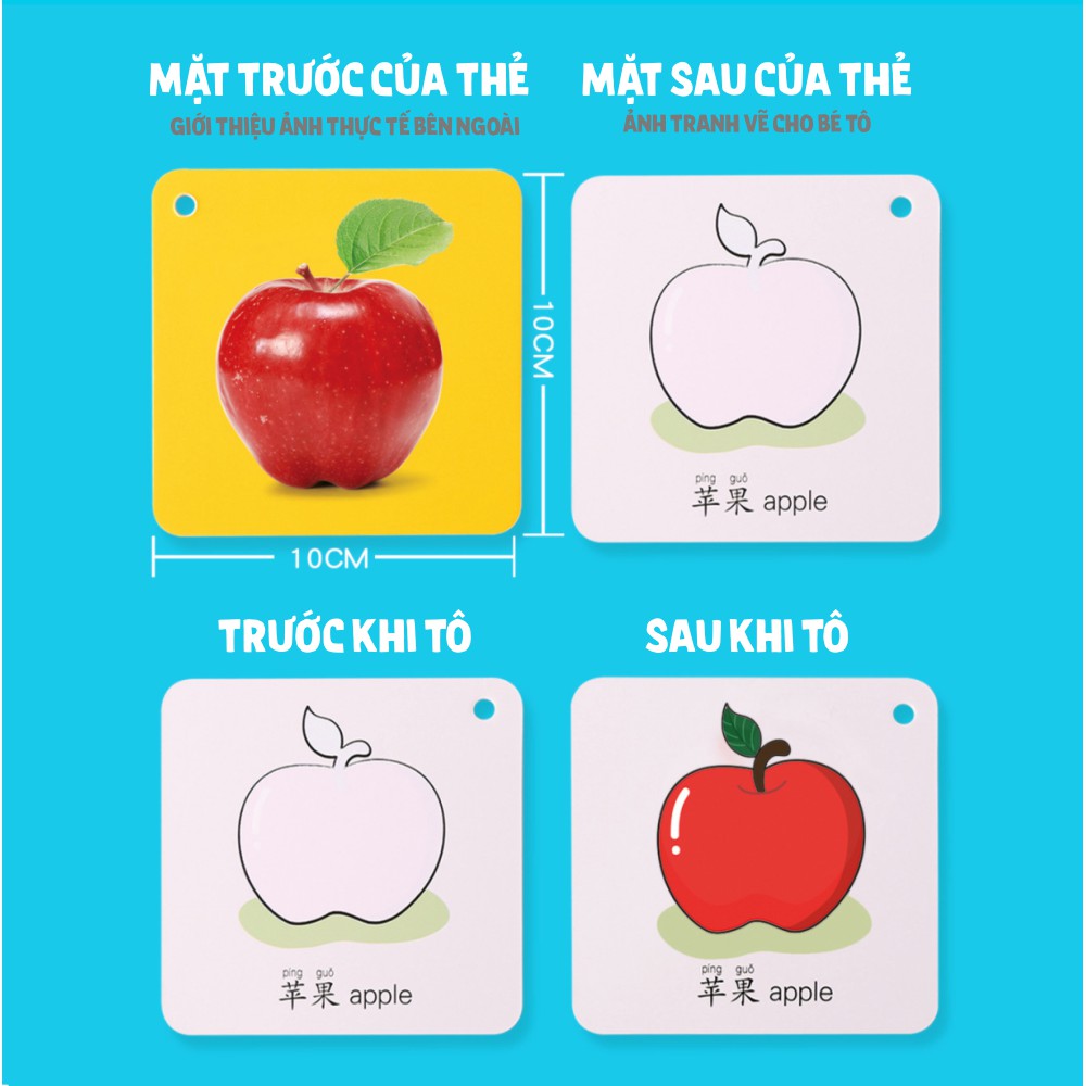 Bộ 32 thẻ tô màu tự xoá ma thuật thần kỳ cho bé trai bé gái giúp phát triển kỹ năng tô màu, học tiếng anh