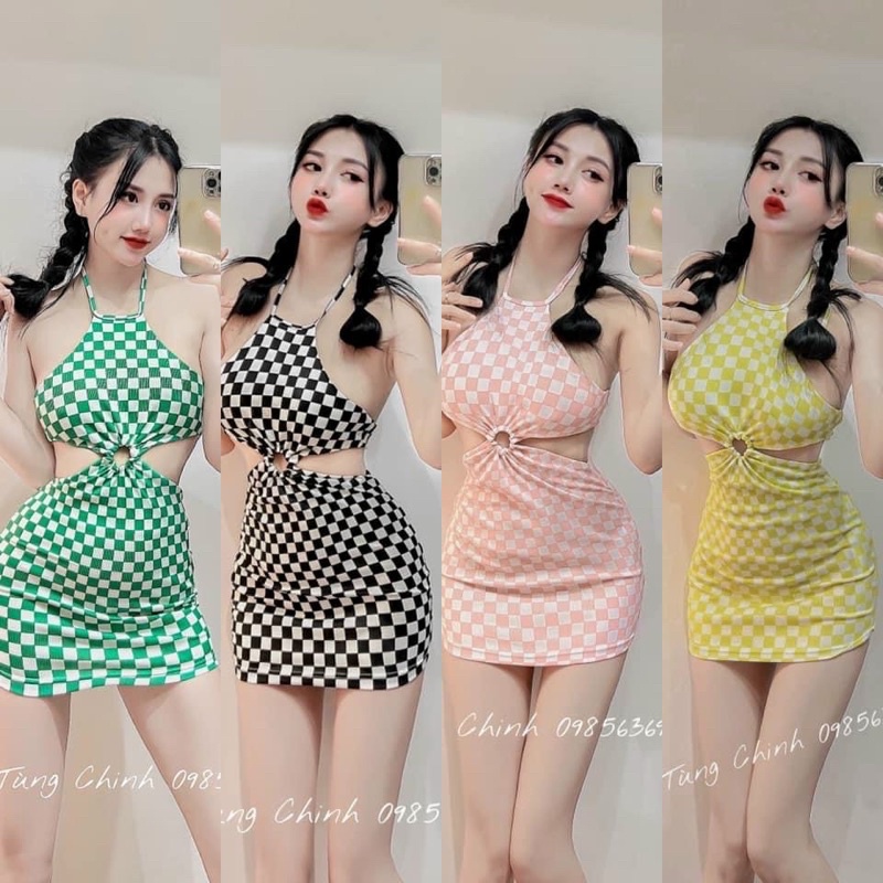 Đầm body cổ yếm khoét eo có mút ngực xịn sò alohashop91