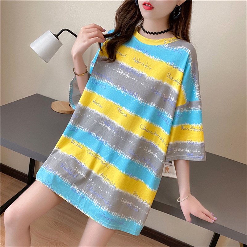 Áo thun nữ ulizzang form rộng tay lỡ cổ tròn, Áo thun nữ phối màu kẻ ngang cực xinh A02