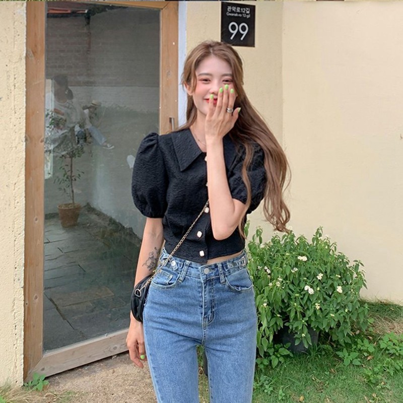 Xiaozhainv Áo lửng tay ngắn thời trang retro 2 màu tùy chọn