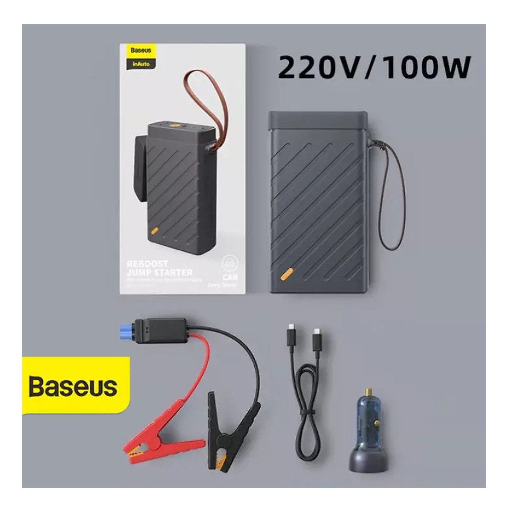 Bộ kích bình cứu hộ ô tô BASEUS Reboost Jump Starteri nguồn điện lưu trữ năng lượng di động 220V/100W, 4 0utput, LED