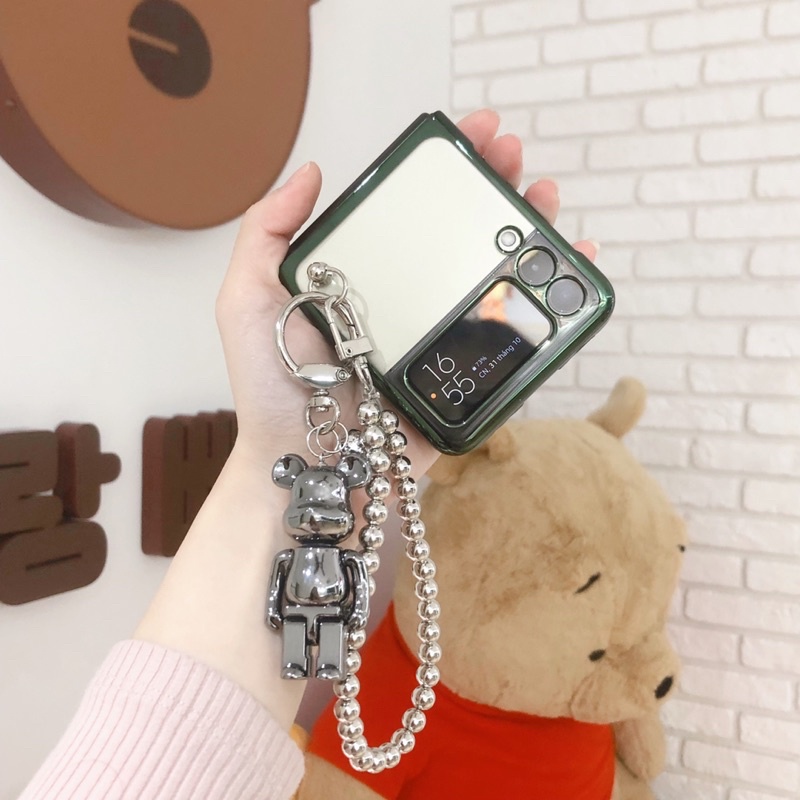 Ốp Samsung Z Flip3 / ZFlip3 / Z Flip4/ ZFlip4 trong suốt viền ánh kim dây móc