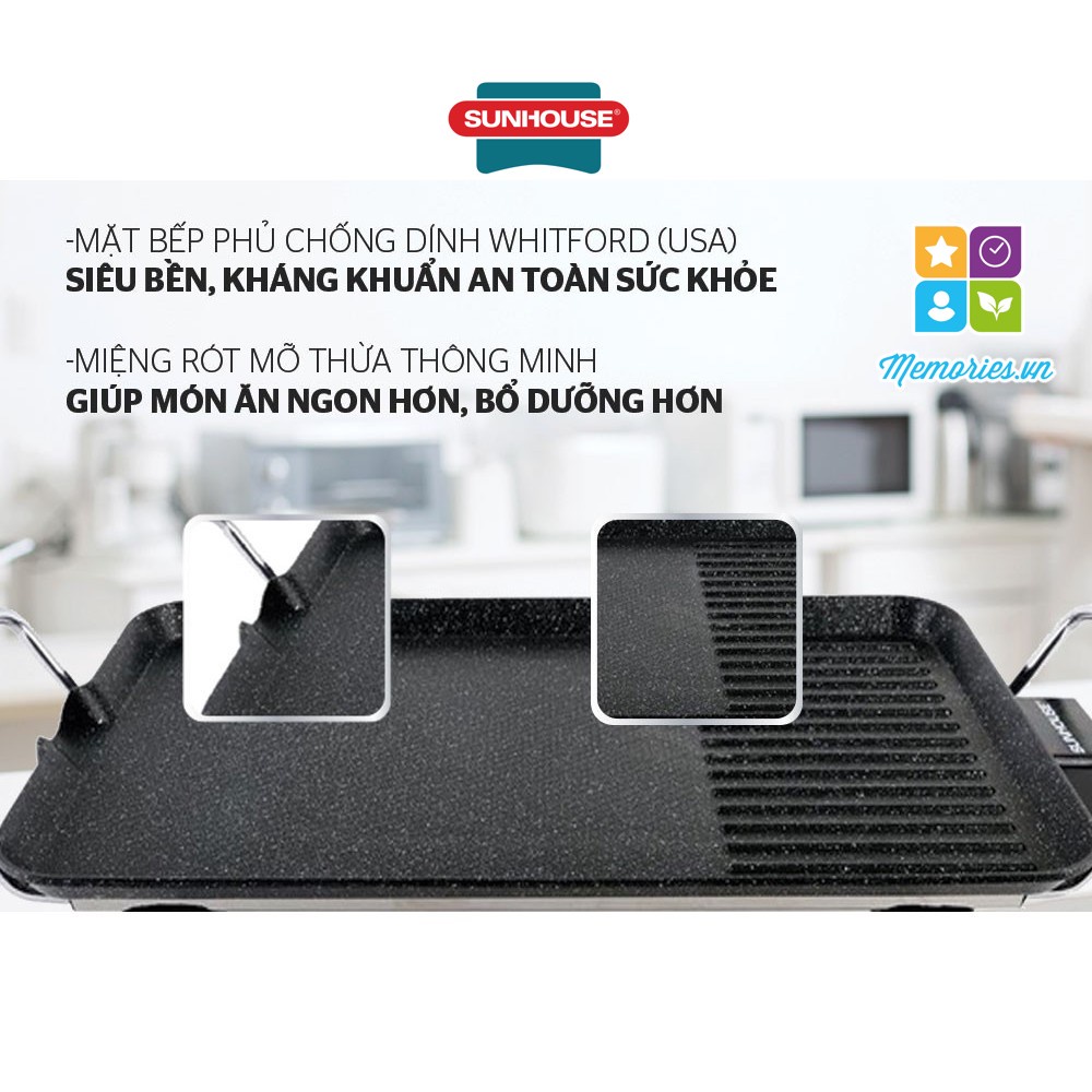 Bếp nướng điện Sunhouse SHD4607, Công suất 1500W - Chính hãng chất lượng cao, gọn nhẹ, phù hợp du lịch